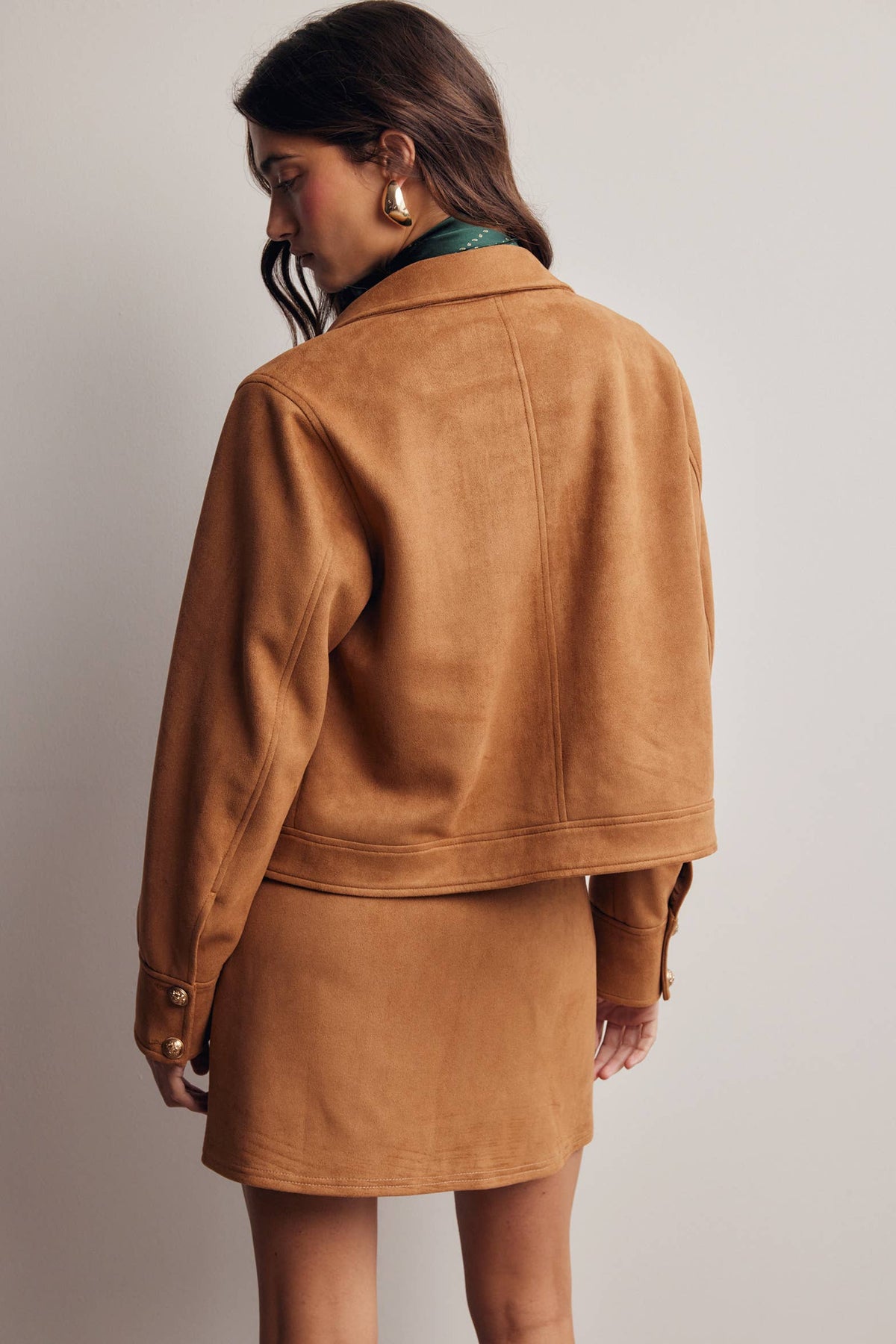 Sierra Stretch Suede Cropped Jacket: Camel