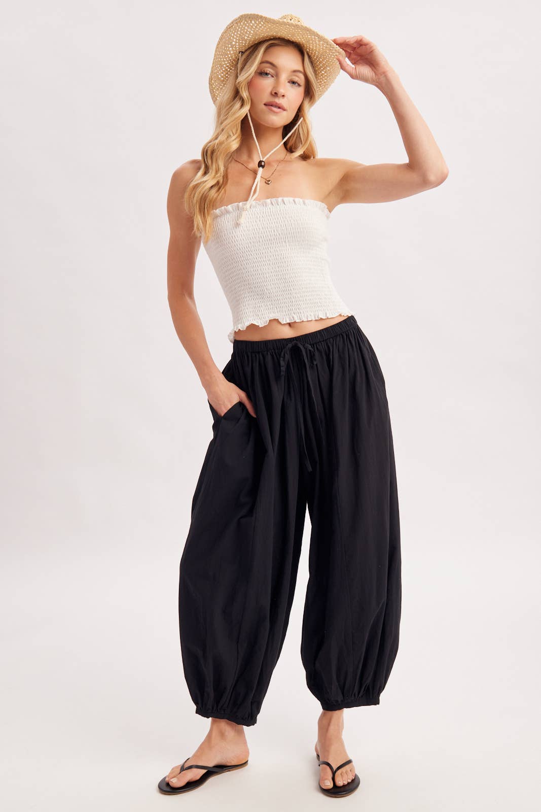 BOHO DRAWSTRING BALLOON PANTS: Black