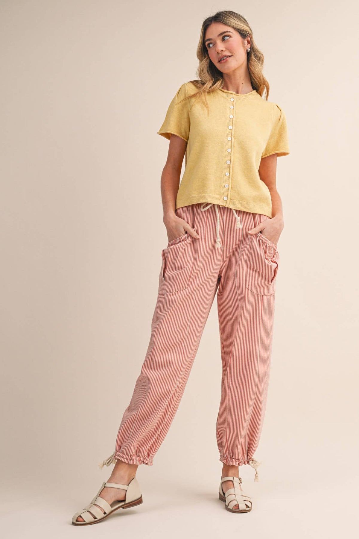 The Sunset Stripe Parachute Pants: Salmon Pink