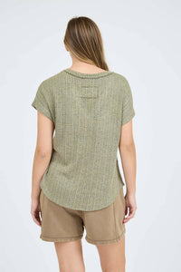 Sutton Ribbed V-Neck Knit Top – Olive Green Casual Lightweight Sweater Tee