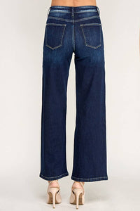 Petra "Sloane"  Patch Pocket Wide Leg High Rise Jeans: Dark Wash