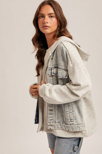 The Delaney Denim Contrast Hoodie Jacket – Twofer Layered Zip Up