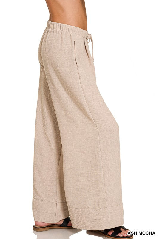 Maren Airflow Wide Leg Drawstring Pants – Lightweight Woven Summer Pants with Elastic Waist