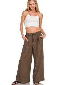 Maren Airflow Wide Leg Drawstring Pants – Lightweight Woven Summer Pants with Elastic Waist