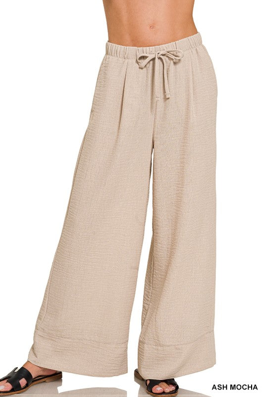 Maren Airflow Wide Leg Drawstring Pants – Lightweight Woven Summer Pants with Elastic Waist
