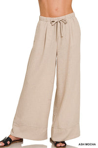Maren Airflow Wide Leg Drawstring Pants – Lightweight Woven Summer Pants with Elastic Waist