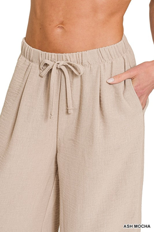 Maren Airflow Wide Leg Drawstring Pants – Lightweight Woven Summer Pants with Elastic Waist