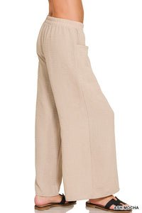 Nora Airflow Elastic Waist Wide Leg Pants – Lightweight Woven Pants with Pockets