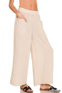 Nora Airflow Elastic Waist Wide Leg Pants – Lightweight Woven Pants with Pockets