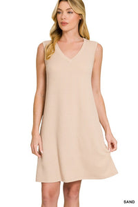 Opal Raised Rib Sleeveless Mini Dress – Lightweight Ribbed V-Neck Casual Dress