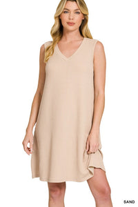 Opal Raised Rib Sleeveless Mini Dress – Lightweight Ribbed V-Neck Casual Dress