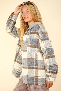 Everly Plaid Casual Hoodie Shacket