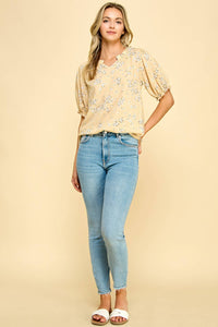 Daisy Lane Puff Sleeve Floral Blouse | V-Neck Ruffle Trim Top
