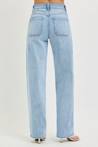 Risen "Holland" High Rise Wide Leg Jeans: Light Wash – Baggy Fit with Waist Tie Detail for Women