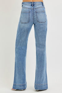 Risen "Long Story" High Rise  Tummy Control Wide Flare Jeans: Medium Wash