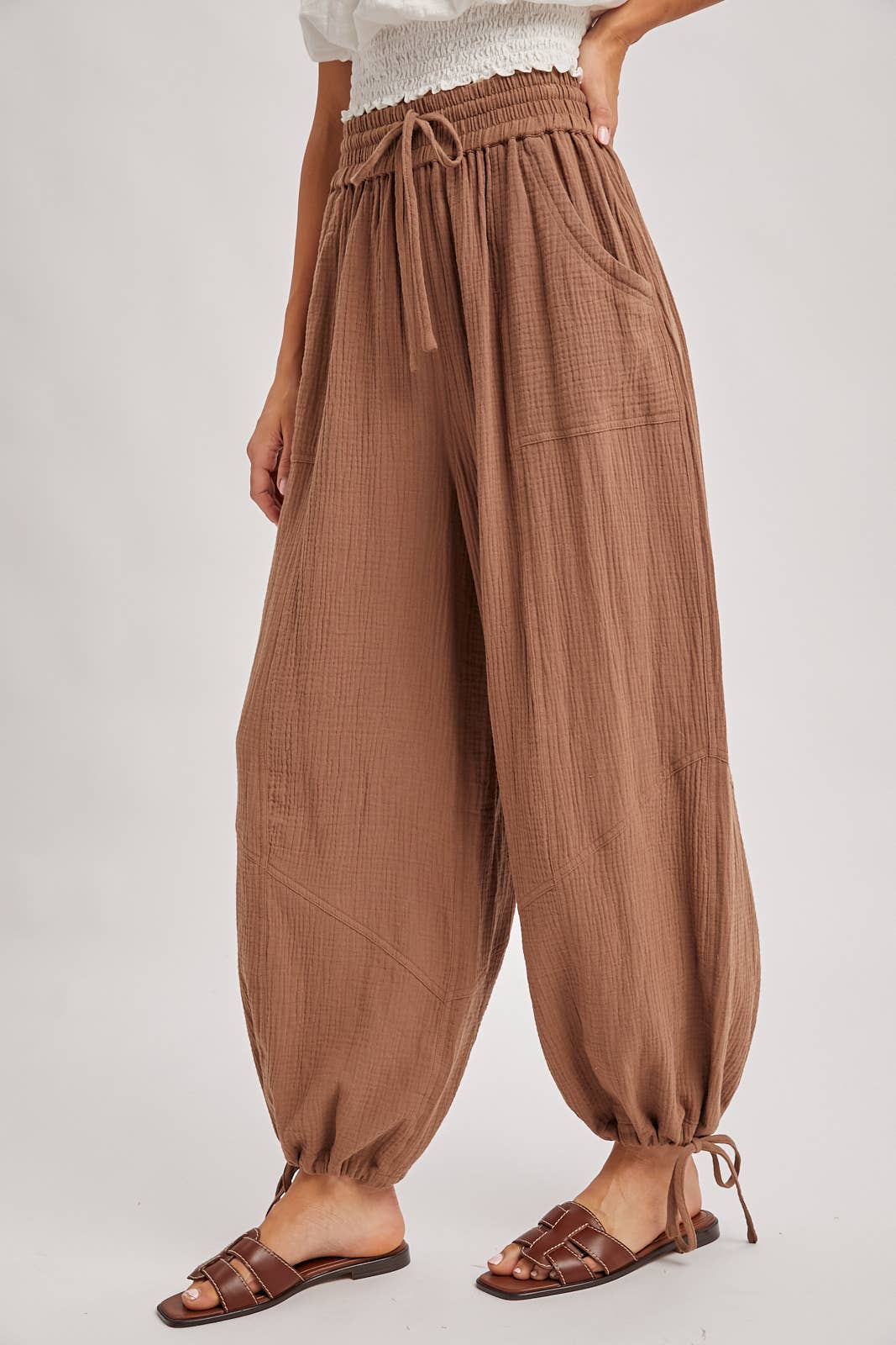 JOGGER HAREM DRAWSTRING PANTS: LT.OLIVE / L