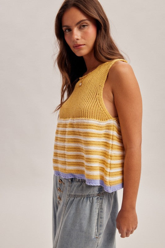 The Calla Stripe Knit Tank – Cotton Sleeveless Sweater Top