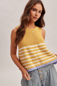 The Calla Stripe Knit Tank – Cotton Sleeveless Sweater Top