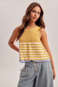 The Calla Stripe Knit Tank – Cotton Sleeveless Sweater Top