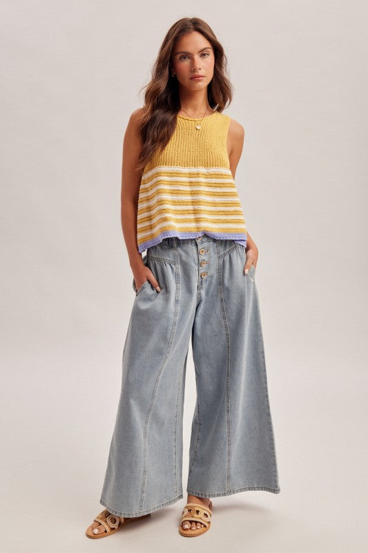 The Calla Stripe Knit Tank – Cotton Sleeveless Sweater Top