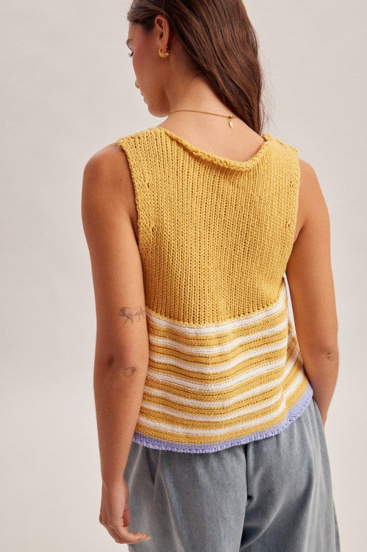 The Calla Stripe Knit Tank – Cotton Sleeveless Sweater Top