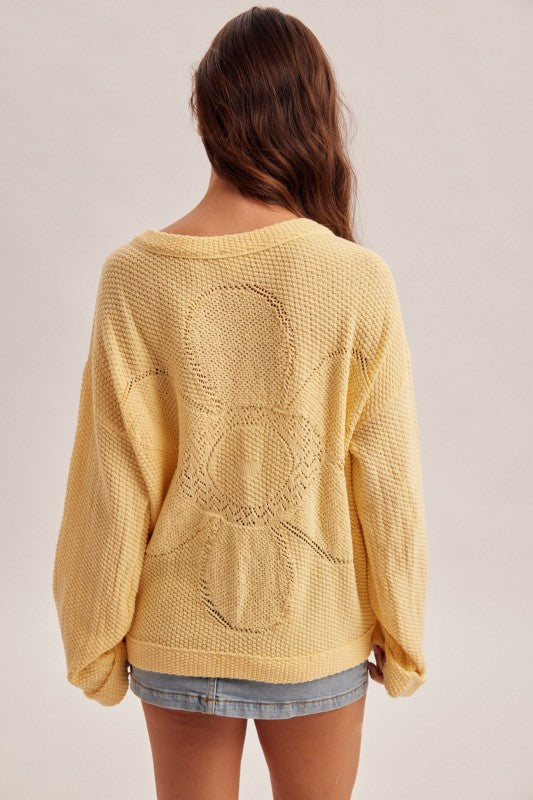 The Brielle Lace-Up Floral Back Sweater – Cotton Hi-Low Knit Top