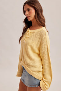 The Brielle Lace-Up Floral Back Sweater – Cotton Hi-Low Knit Top