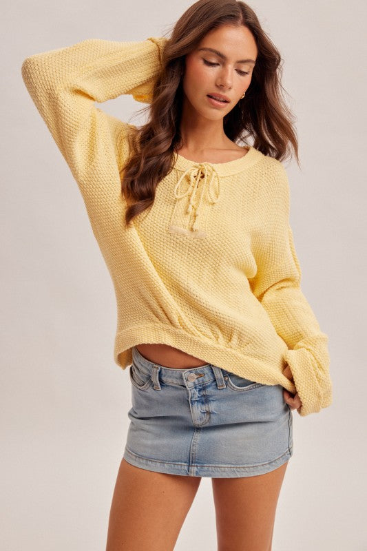 The Brielle Lace-Up Floral Back Sweater – Cotton Hi-Low Knit Top
