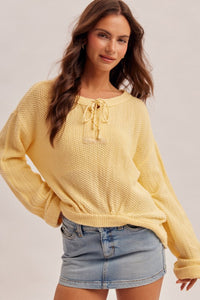 The Brielle Lace-Up Floral Back Sweater – Cotton Hi-Low Knit Top