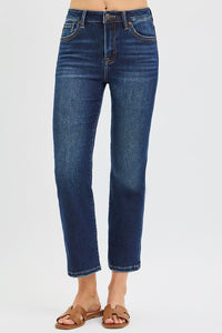 Straight to It  High Rise Straight Jeans: Dark