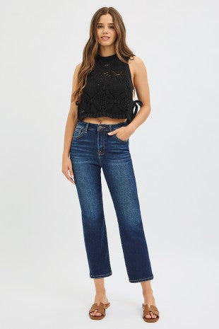 Straight to It  High Rise Straight Jeans: Dark