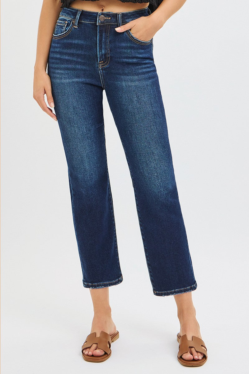 Straight to It  High Rise Straight Jeans: Dark