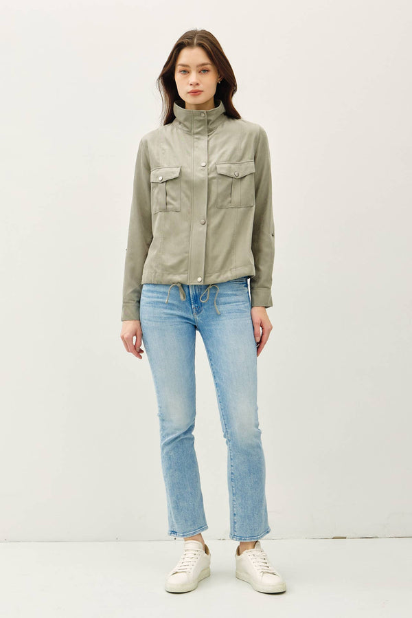 The Arden Safari Utility Jacket: Dusty Sage – Cropped Soft Spring Lightweight Outerwear for Women