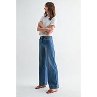 MICA "Camille" Mid Rise Wide Leg Trouser Hem Jeans: Medium Wash