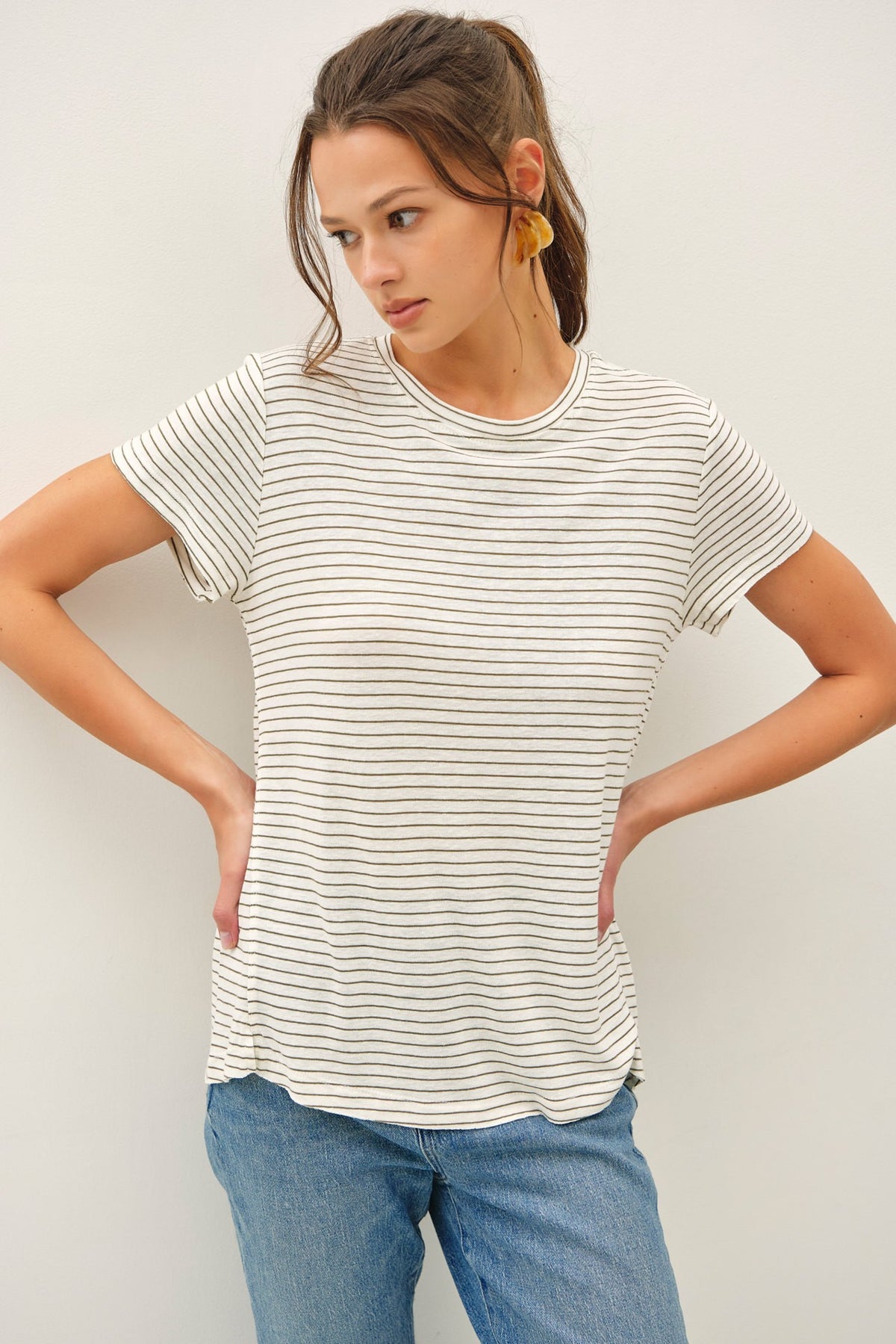 The Brighton Cotton Linen Striped Tee: – Lightweight Relaxed Everyday T-Shirt for Women