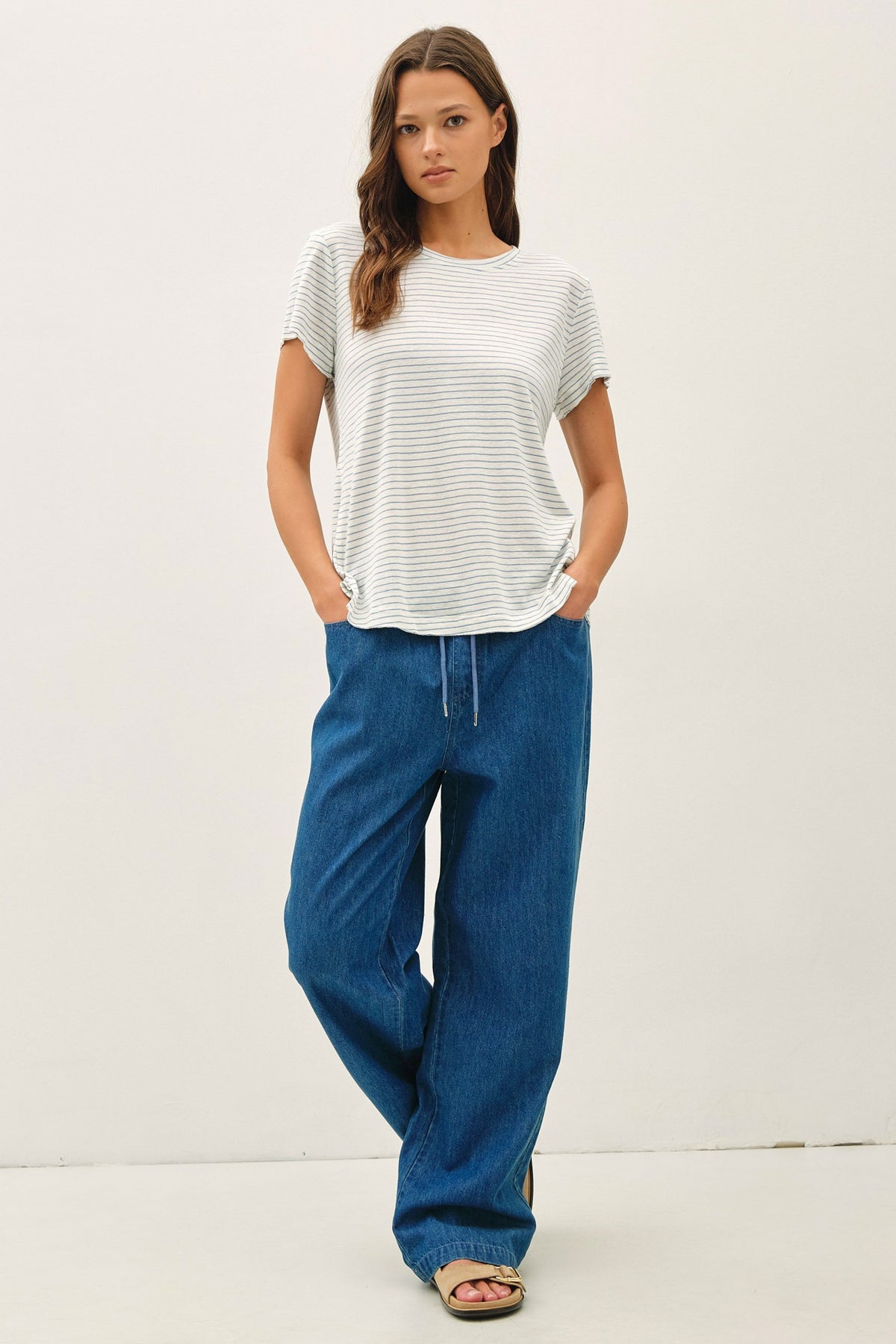 The Brighton Cotton Linen Striped Tee: – Lightweight Relaxed Everyday T-Shirt for Women
