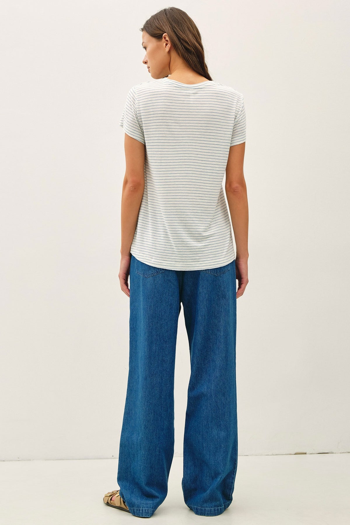 The Brighton Cotton Linen Striped Tee: – Lightweight Relaxed Everyday T-Shirt for Women