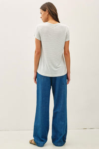 The Brighton Cotton Linen Striped Tee: – Lightweight Relaxed Everyday T-Shirt for Women