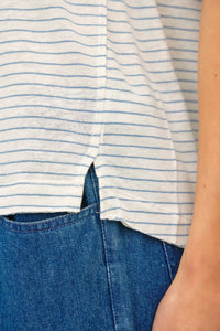 The Brighton Cotton Linen Striped Tee: – Lightweight Relaxed Everyday T-Shirt for Women