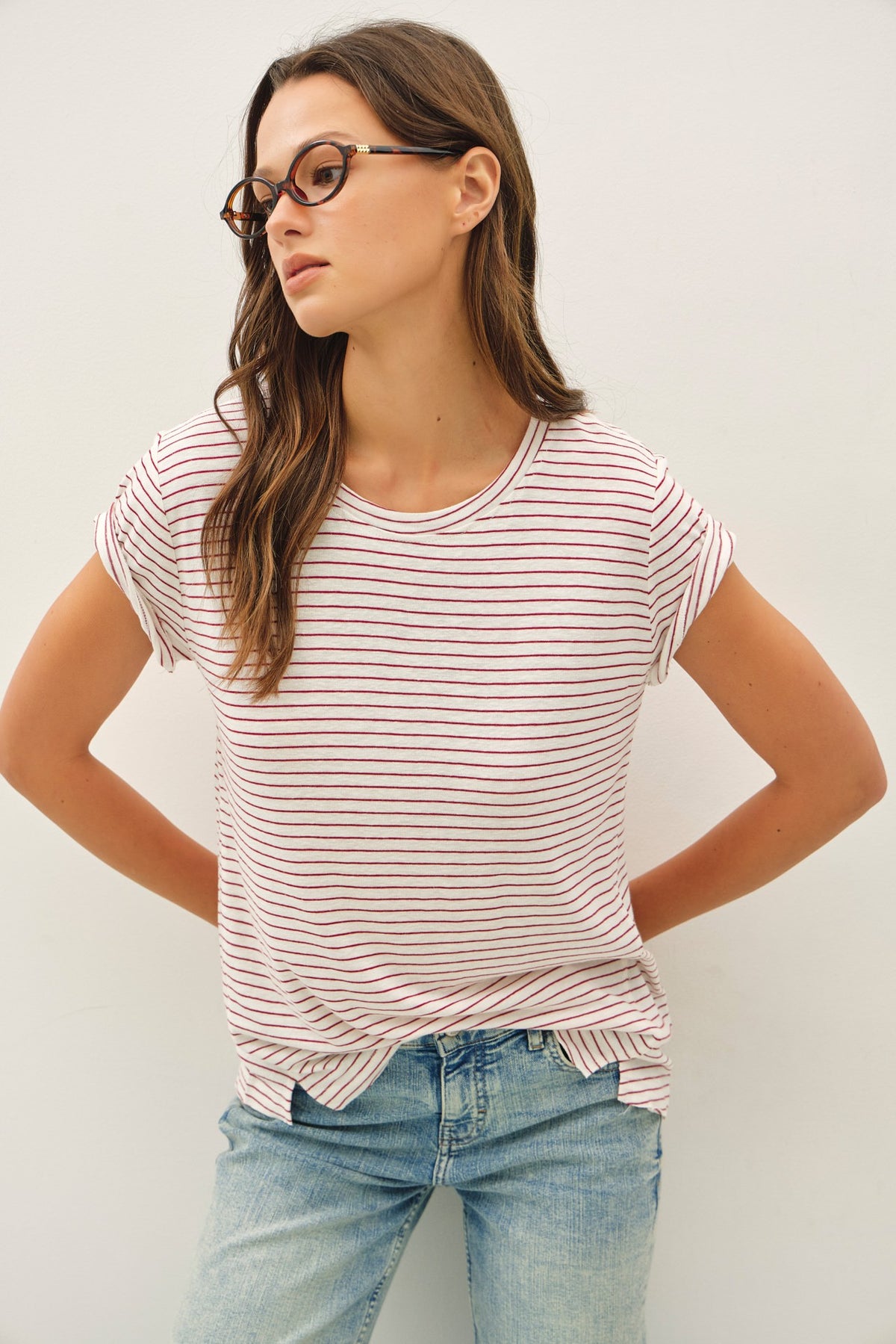 The Brighton Cotton Linen Striped Tee: – Lightweight Relaxed Everyday T-Shirt for Women