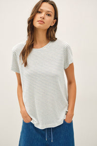 The Brighton Cotton Linen Striped Tee: – Lightweight Relaxed Everyday T-Shirt for Women