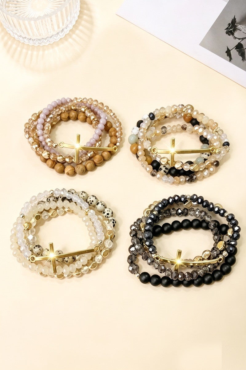 4PC Multi-layer Stackable Beaded Bracelet Set