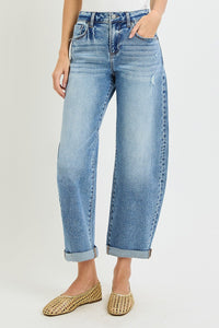 Take It Easy Barrel Jeans: Medium Wash