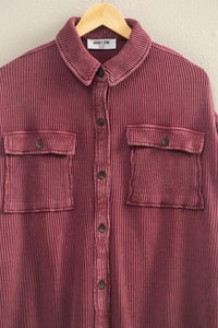 Maribel Oversized Mineral Washed Waffle Knit Shacket – Women’s Casual Button Down Shirt Jacket