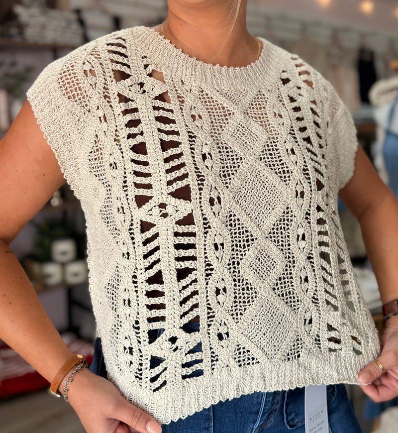Open Skies Crochet Sweater Top: Natural