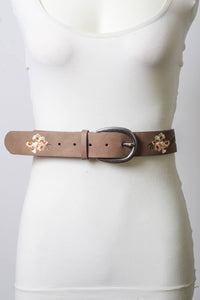 Hibiscus Embroidered Bohemian Belt: Mocha