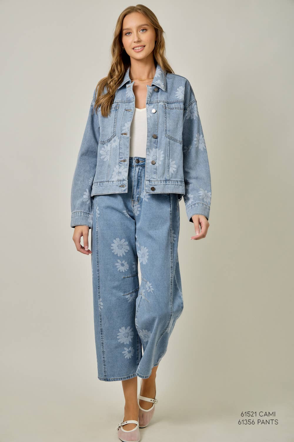 The Brixton Floral Denim Jacket: Light Wash