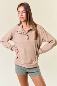 Kayla Buttery Soft Brushed Knit Mock Neck Sweatshirt: Mushroom