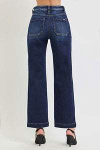 Risen "Clean Slate" High Rise Ankle Straight Stretch Jeans: Dark Wash