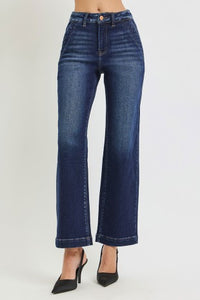 Risen "Clean Slate" High Rise Ankle Straight Stretch Jeans: Dark Wash